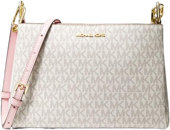 Michael Kors Trisha Leather Medium Triple Compartment Crossbody - Pale White, Pink